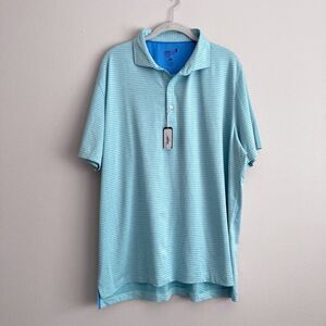 Johnnie O Michael Polo Shirt XL Mens Blue Striped Short Sleeve Performance Golf